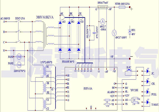 蓄電池充電機電氣原理圖紙 蓄電池充電機電氣原理圖紙