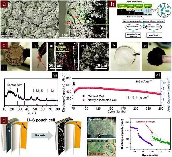 高負載量充電機充電鋰電池中負極金屬鋰失敗的例子